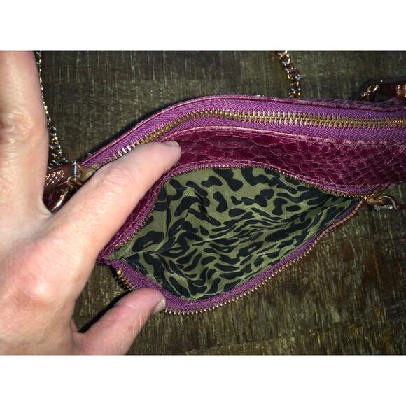 Rebecca Minkoff Mini 5 Zip crossbody purse handbag Bordeaux Red Leather Snake - Picture 7 of 9